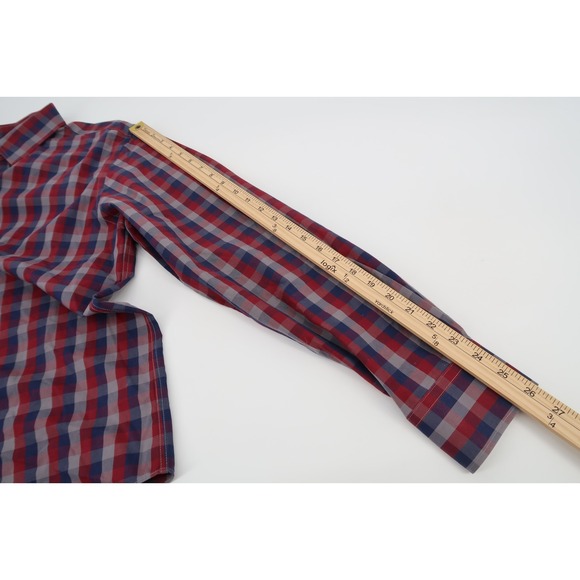UNTUCKit Mens XL Slim Red Navy Checks Gingham Button Front Wrinkle Free Shirt - Picture 10 of 10